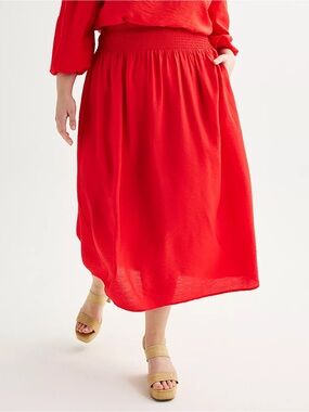 Plus Size Nine West Smocked Waist Midi Skirt Cosmic Lava 2X